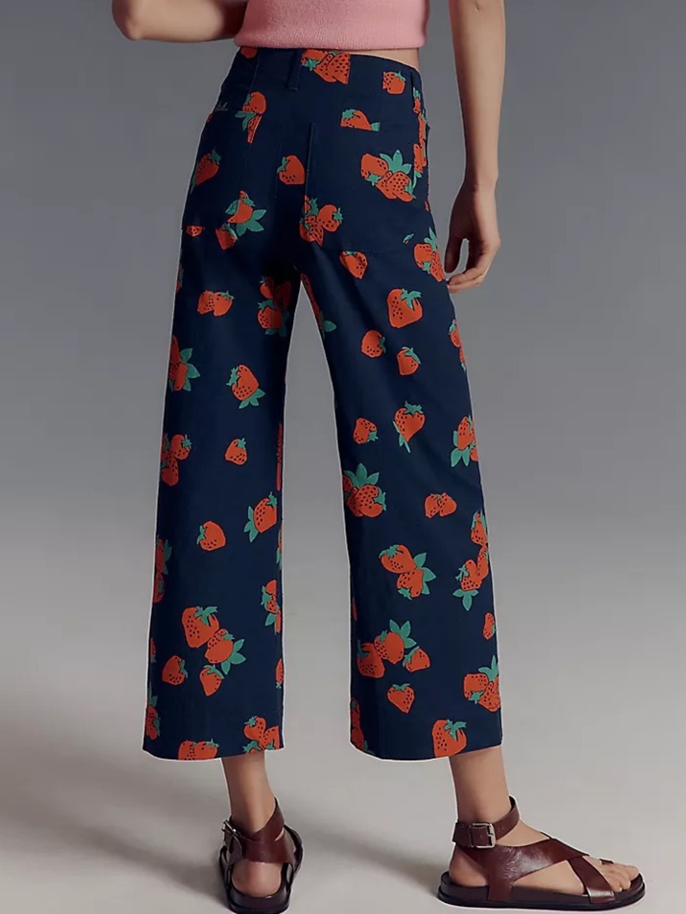 NWT Anthropologie The Colette Linen Wide Leg Pants Blue Red Strawberry 29 Tall - Picture 2 of 5